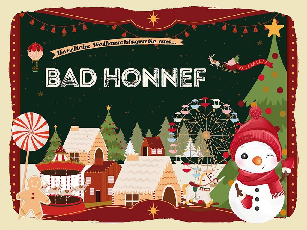 Holzschild 30x40 cm Weihnachtsgrüße aus BAD HONNEF Weihnachten