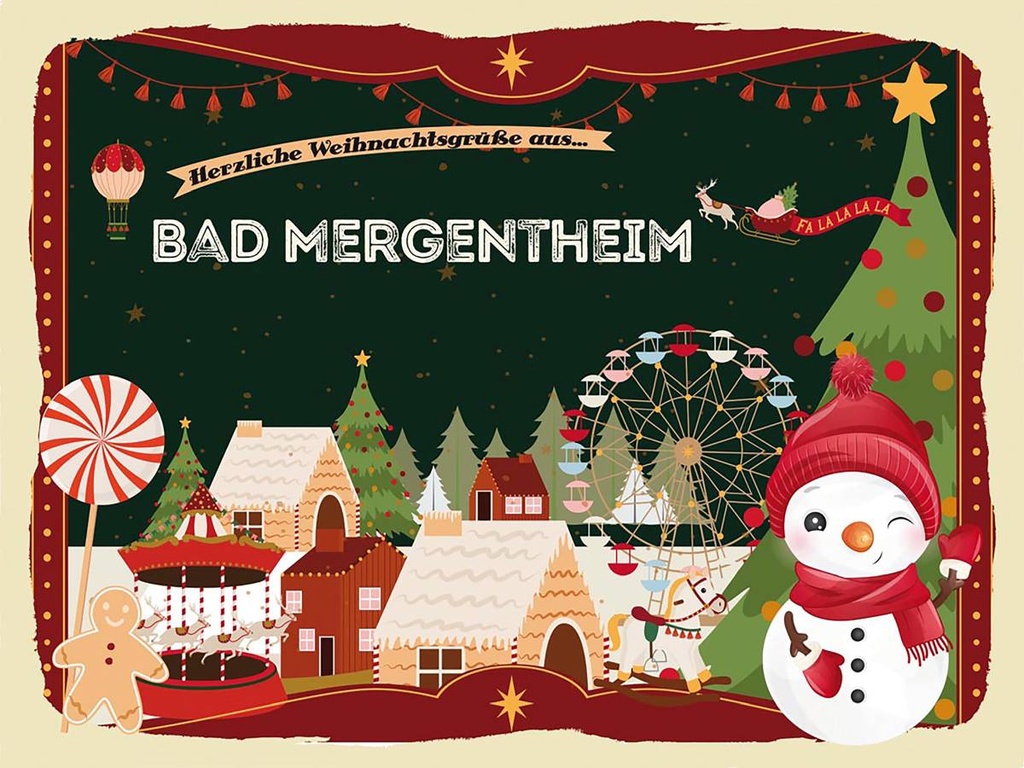 Holzschild 30x40 cm Weihnachtsgrüße aus BAD MERGENTHEIM Weihnachten