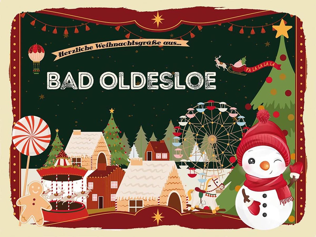 Holzschild 30x40 cm Weihnachtsgrüße aus BAD OLDESLOE Weihnachten