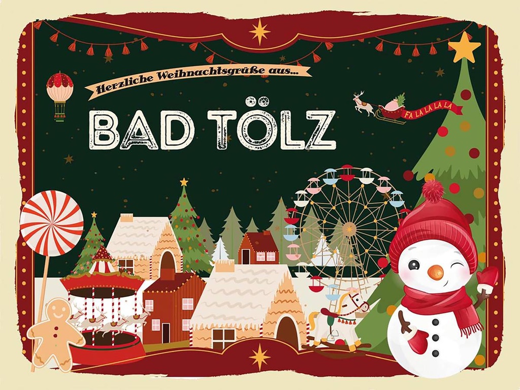 Holzschild 30x40 cm Weihnachtsgrüße aus Bad Tölz Weihnachten