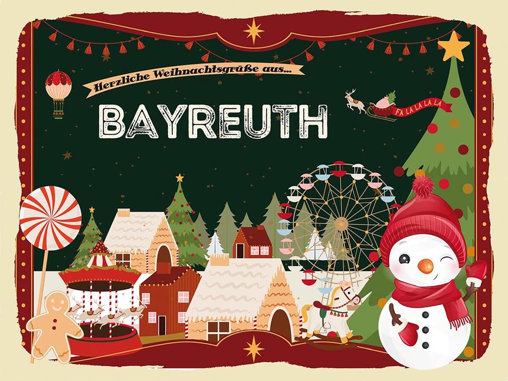 Holzschild 30x40 cm Weihnachtsgrüße aus Bayreuth Weihnachten