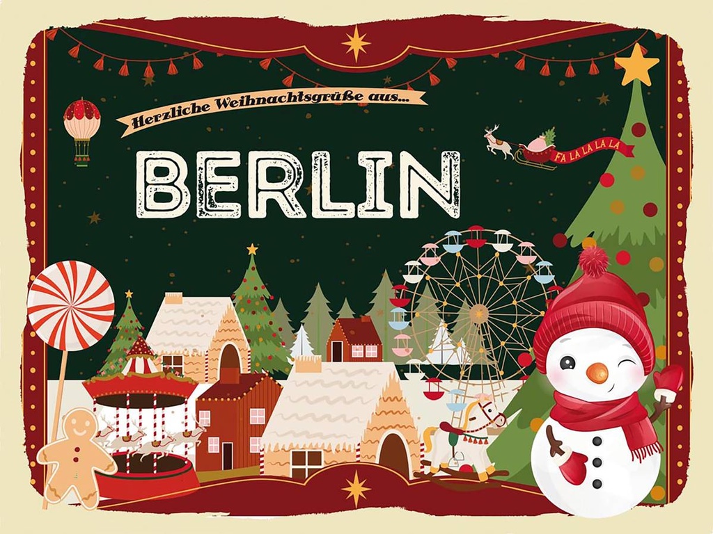 Holzschild 30x40 cm Weihnachtsgrüße aus BERLIN Weihnachten