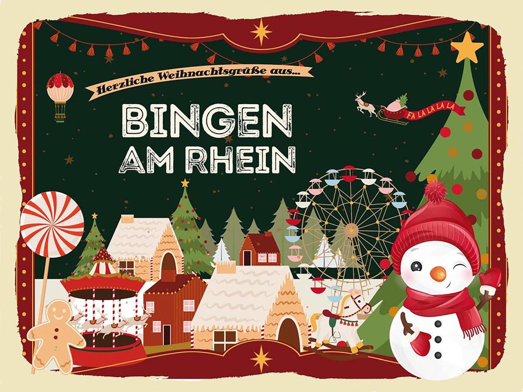 Holzschild 30x40 cm Weihnachtsgrüße aus Bingen am Rhein Weihnachten