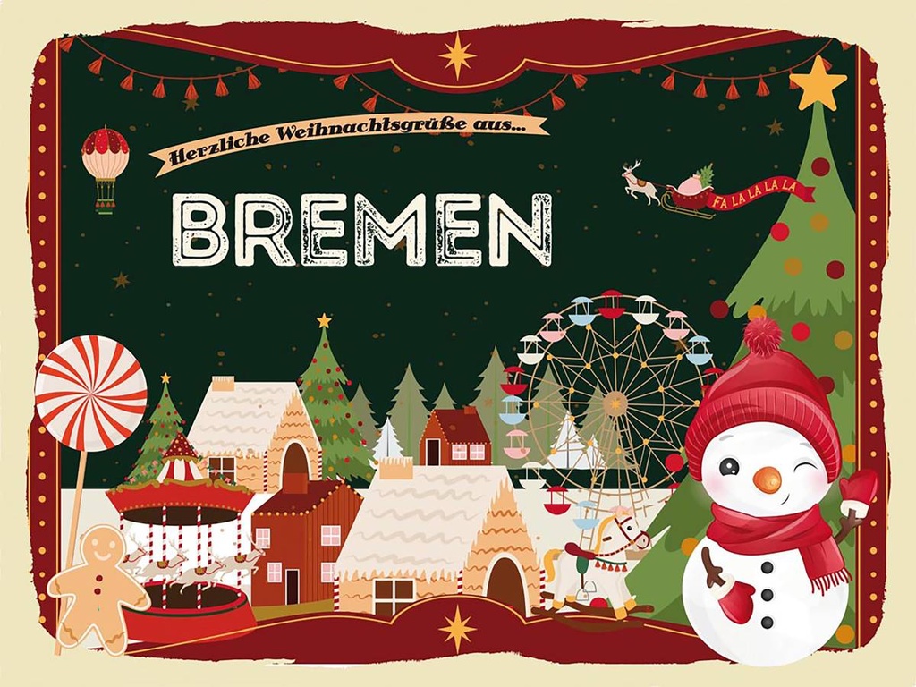 Holzschild 30x40 cm Weihnachtsgrüße aus BREMEN Weihnachten