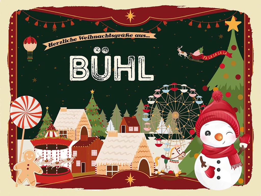 Holzschild 30x40 cm Weihnachtsgrüße aus Bühl Weihnachten Fest