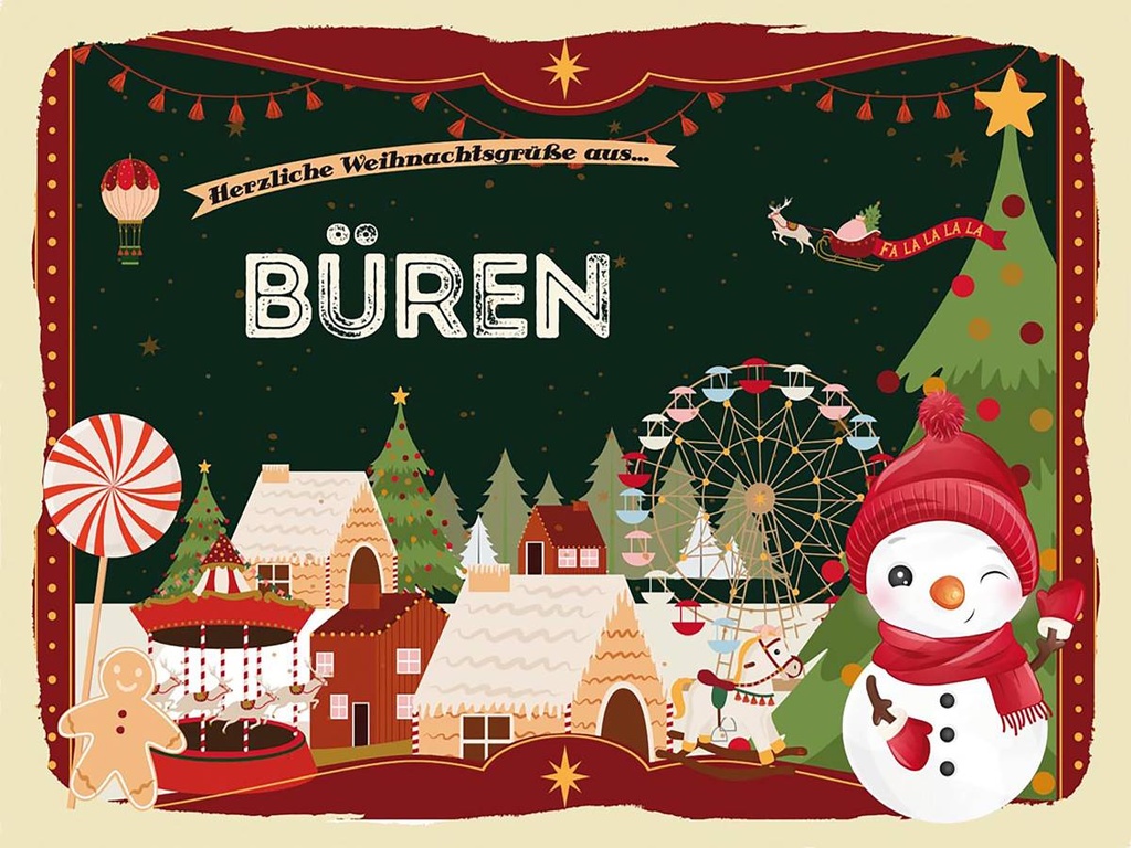 Holzschild 30x40 cm Weihnachtsgrüße aus Büren Weihnachten Fest