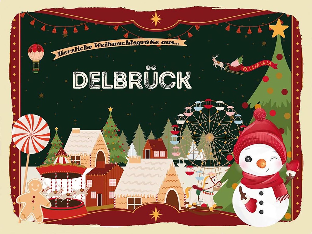 Holzschild 30x40 cm Weihnachtsgrüße aus Delbrück Weihnachten