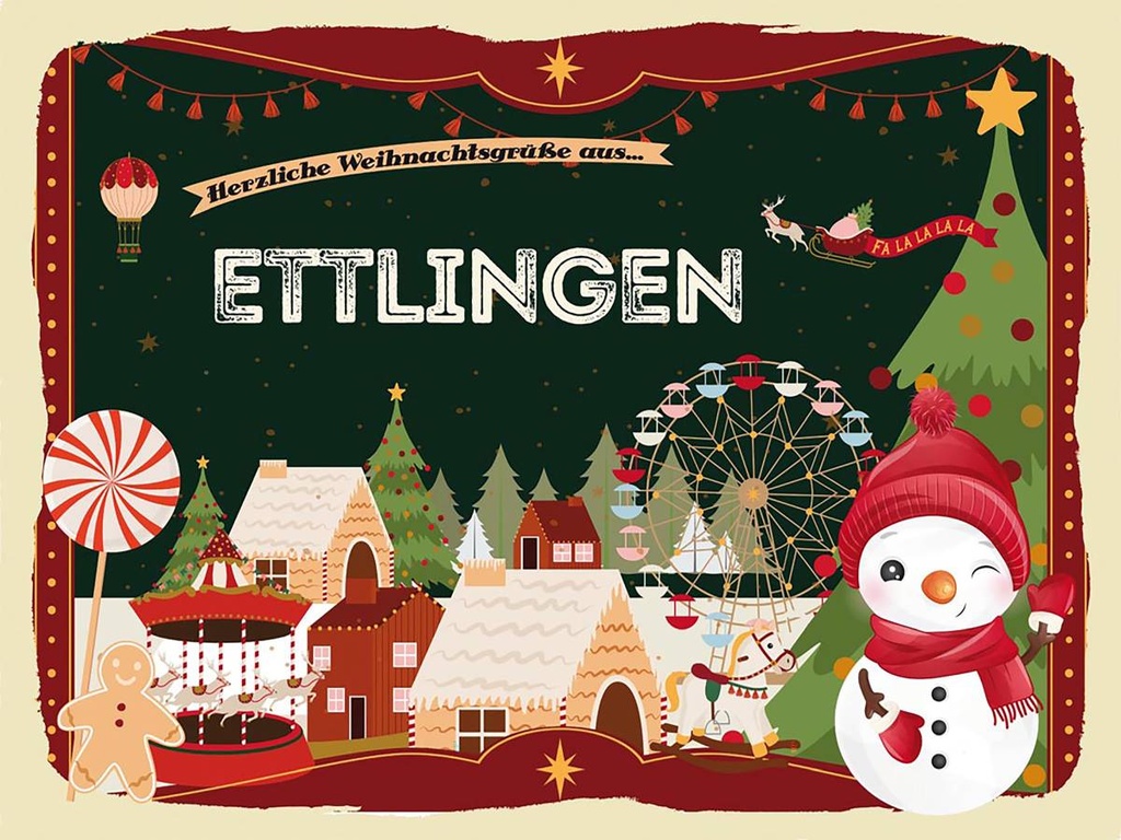 Holzschild 30x40 cm Weihnachtsgrüße aus Ettlingen Weihnachten