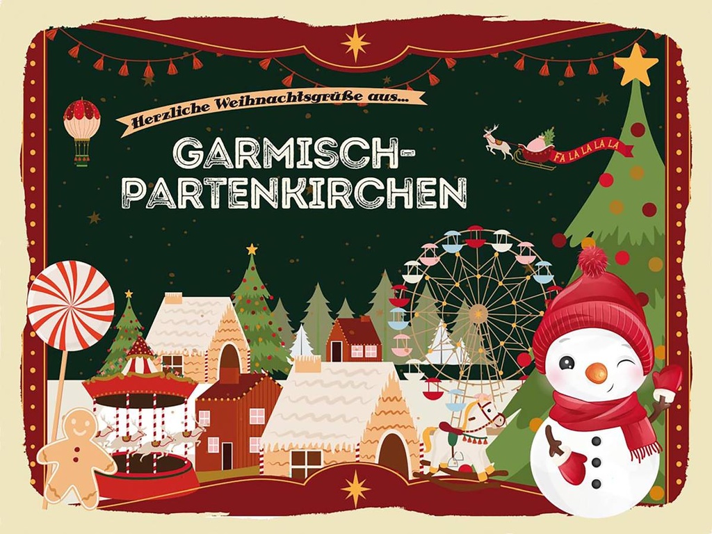 Holzschild 30x40 cm Weihnachtsgrüße aus Garmisch-Partenkirchen Weihnachten