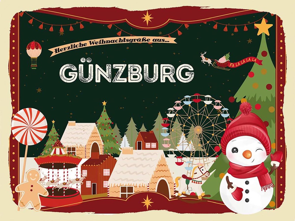 Holzschild 30x40 cm Weihnachtsgrüße aus Günzburg Weihnachten