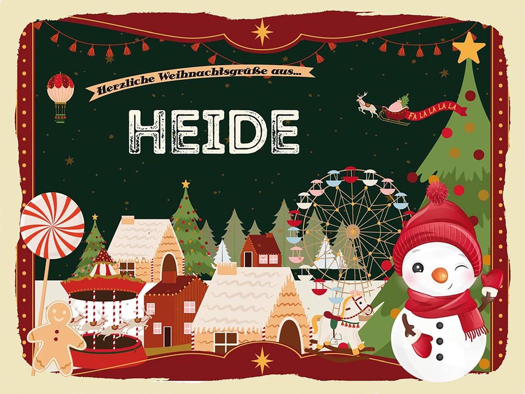 Holzschild 30x40 cm Weihnachtsgrüße aus HEIDE Weihnachten