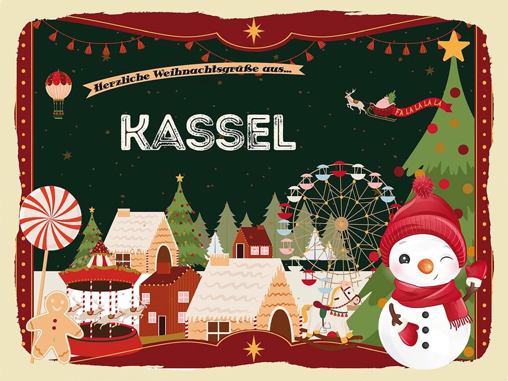 Holzschild 30x40 cm Weihnachtsgrüße aus KASSEL Weihnachten