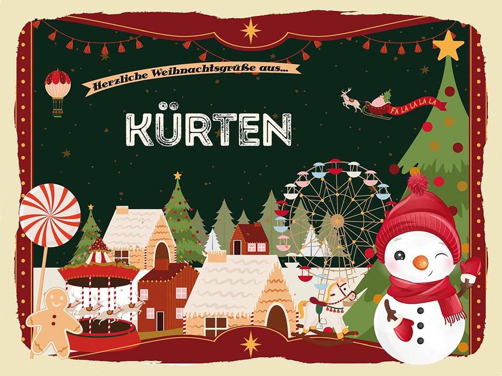Holzschild 30x40 cm Weihnachtsgrüße aus Kürten Weihnachten Fest