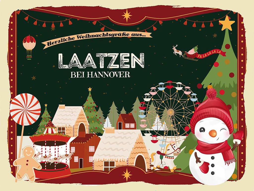 Holzschild 30x40 cm Weihnachtsgrüße aus LAATZEN BEI HANNOVER Weihnachten