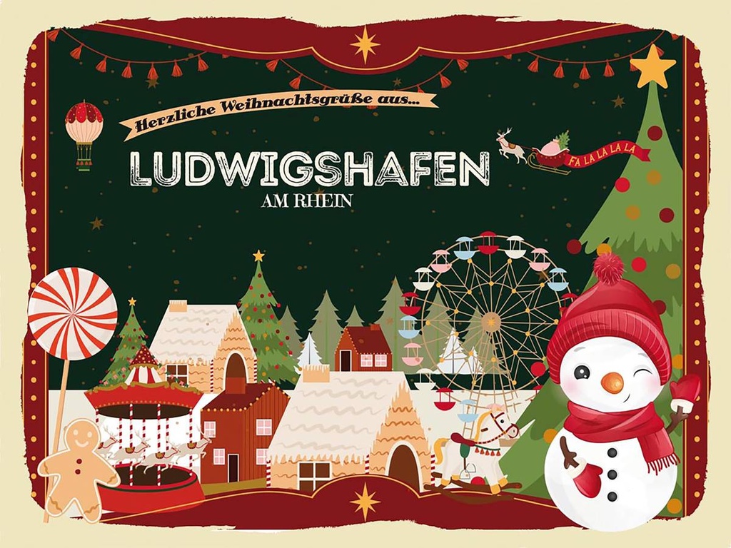 Holzschild 30x40 cm Weihnachtsgrüße aus LUDWIGSHAFEN AM RHEIN Weihnachten