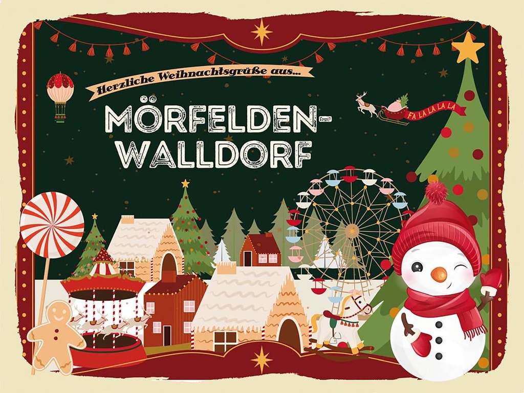 Holzschild 30x40 cm Weihnachtsgrüße aus Mörfelden-Walldorf Weihnachten