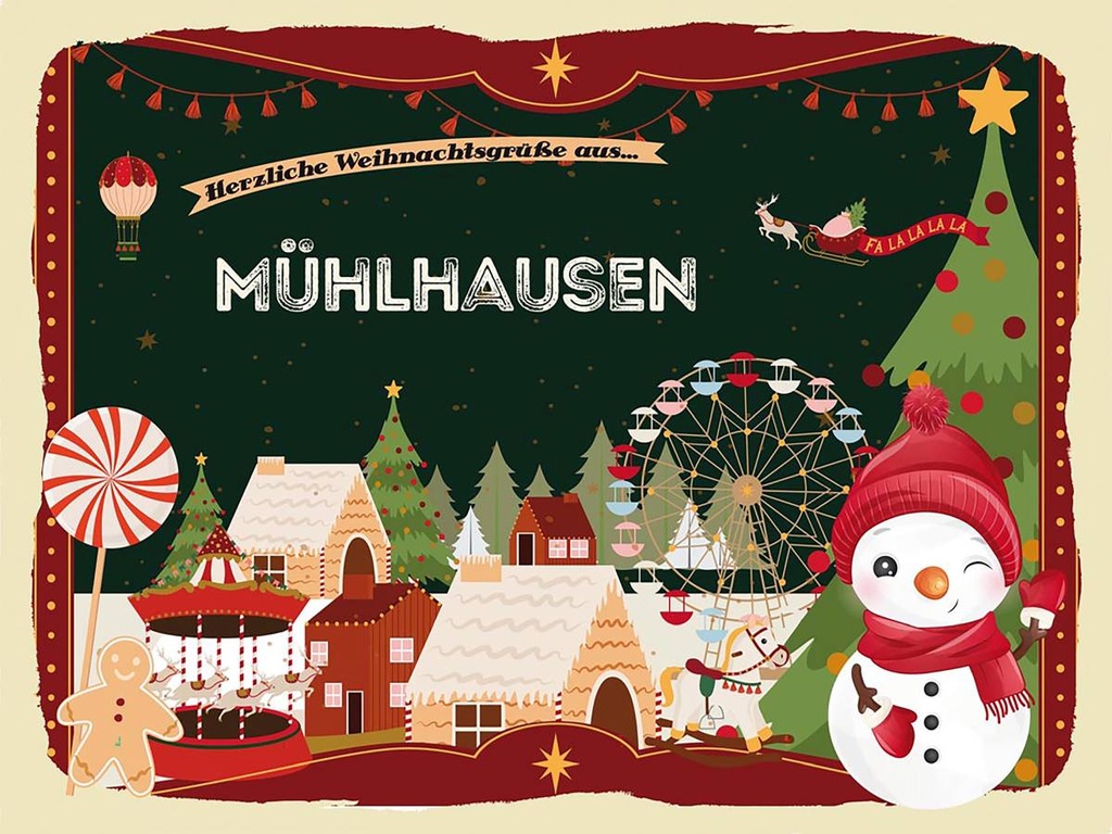 Holzschild 30x40 cm Weihnachtsgrüße aus Mühlhausen Weihnachten