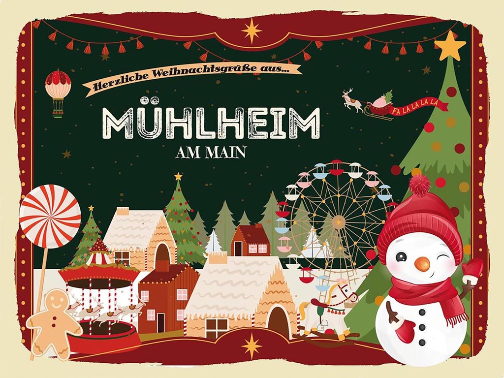 Holzschild 30x40 cm Weihnachtsgrüße aus Mülheim am Main Weihnachten