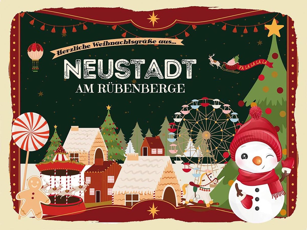 Holzschild 30x40 cm Weihnachtsgrüße aus NEUSTADT AM RÜBENBERGE Weihnachten