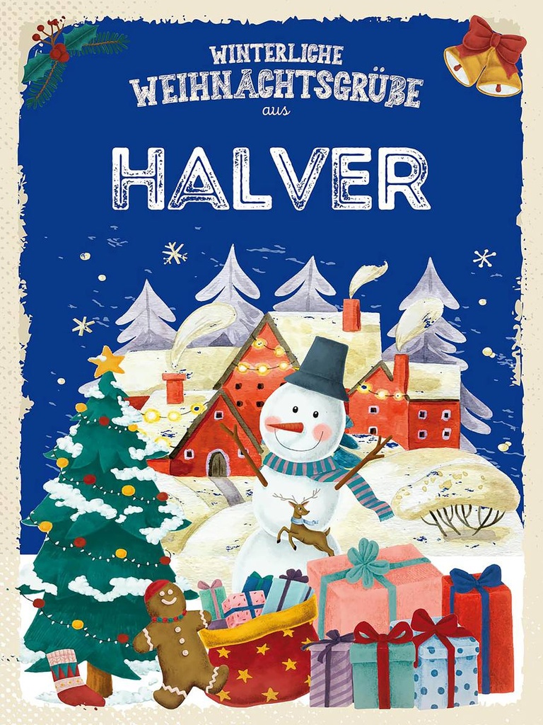 Holzschild 40x30 cm Weihnachtsgrüße aus HALVER
