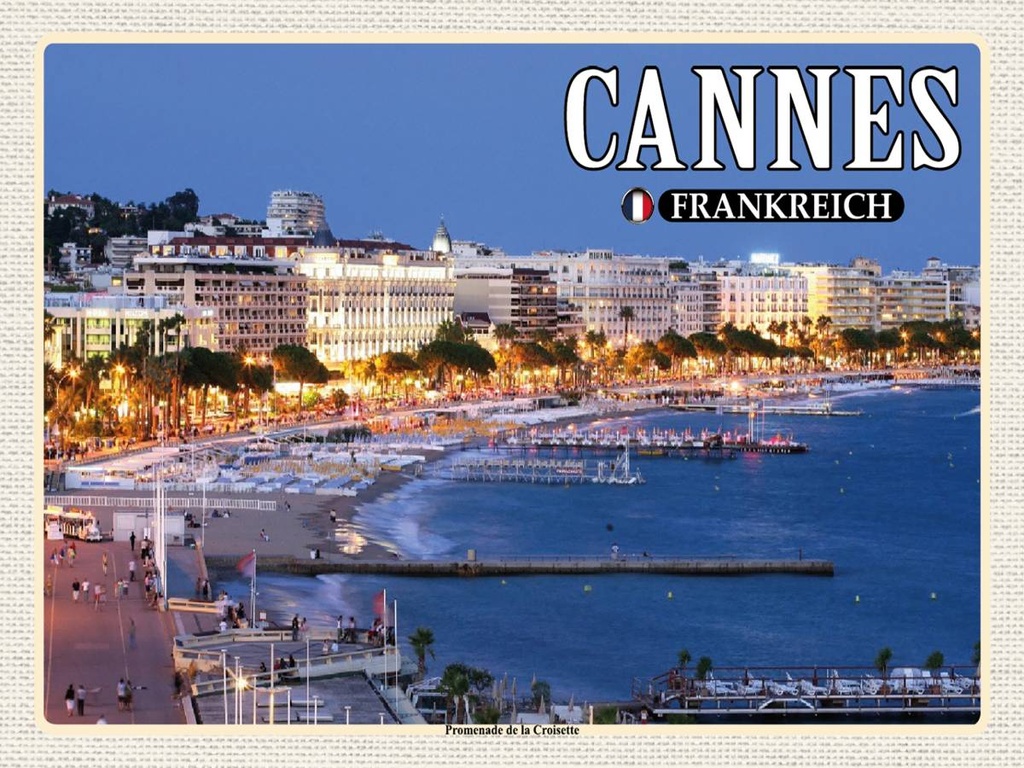 Holzschild 30x40 cm Cannes Frankreich Promenade la Croisette