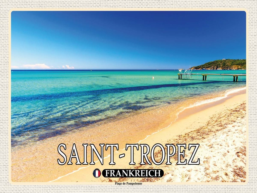 Holzschild 30x40 cm Saint-Tropez Plage de Pampelonne Bildmotiv Reisemotiv Abenteuer Reisen