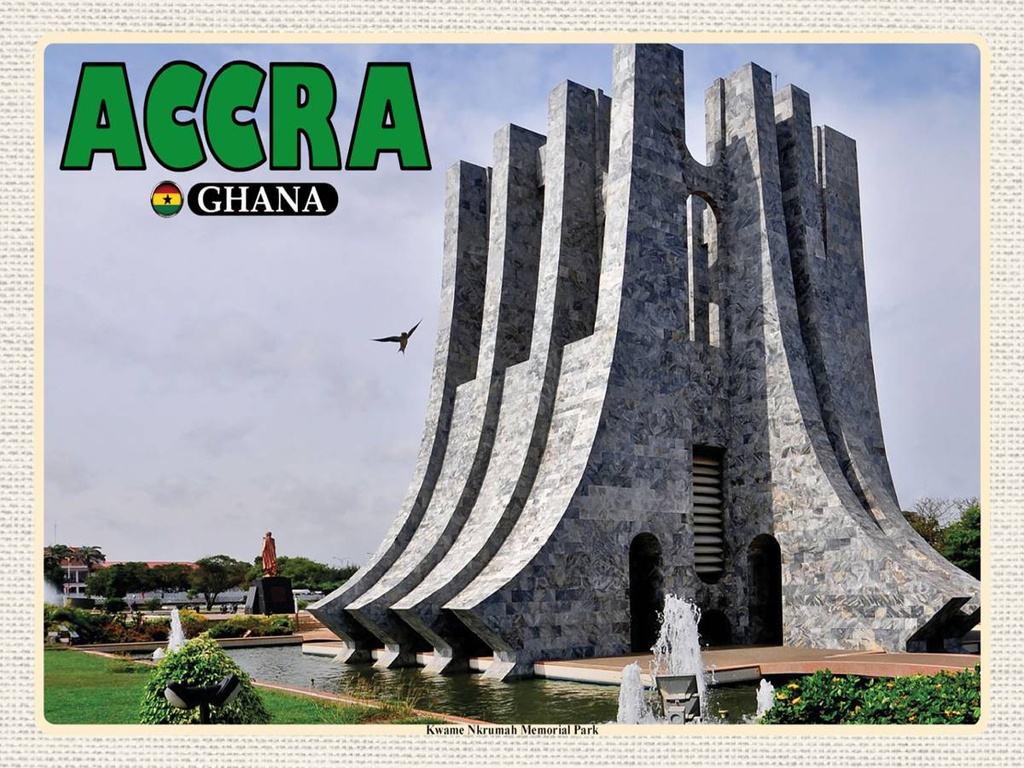 Holzschild 30x40 cm Accra Ghana Kwame Nkrumah Memorial Park Bildmotiv Reisemotiv Abenteuer Reisen