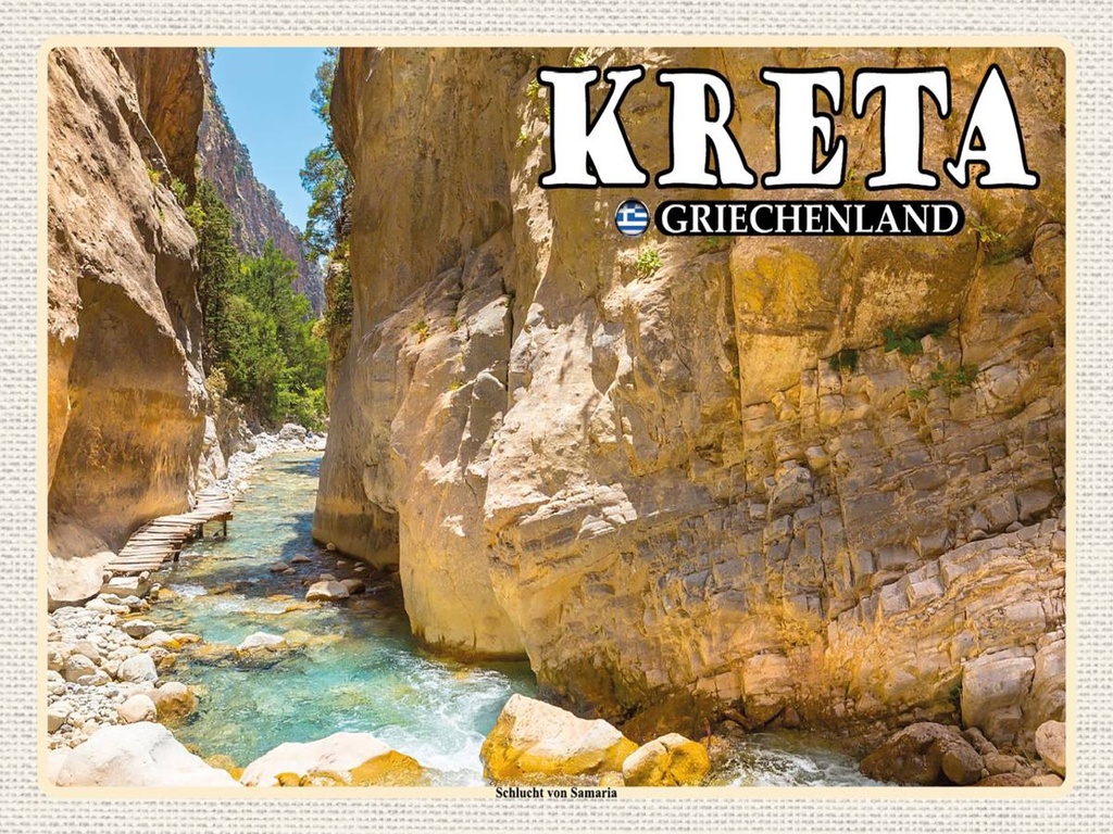 Holzschild 30x40 cm Kreta Griechenland Schlucht von Samaria Bildmotiv Reisemotiv Abenteuer Reisen