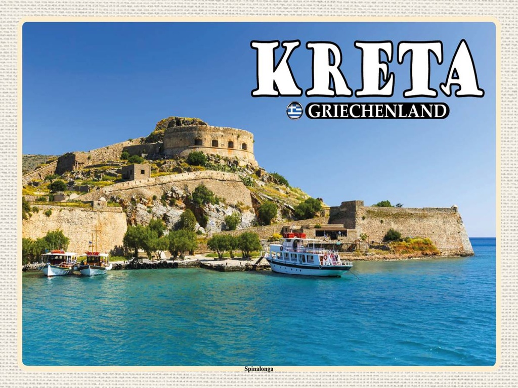 Holzschild 30x40 cm Kreta Griechenland Spinalonga Insel Bildmotiv Reisemotiv Abenteuer Reisen