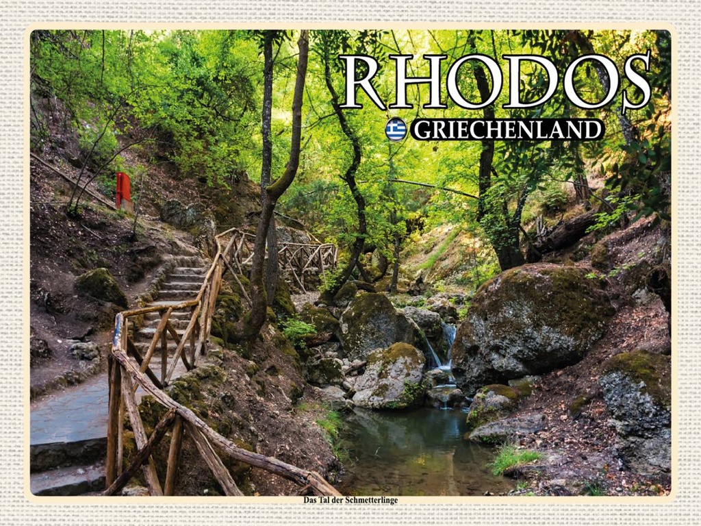 Holzschild 30x40 cm Rhodos Griechenland Tal der Schmetterlinge Bildmotiv Reisemotiv Abenteuer Reisen