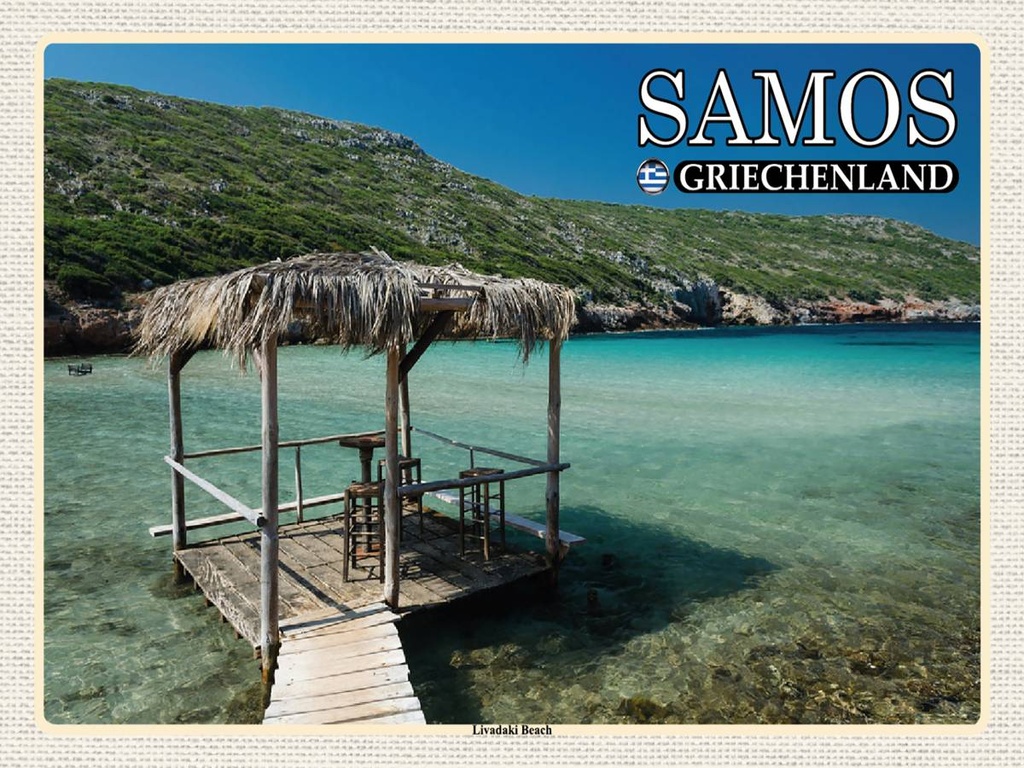 Holzschild 30x40 cm Samos Griechenland Livadaki Beach Meer Bildmotiv Reisemotiv Abenteuer Reisen