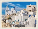 Holzschild 30x40 cm Santorin Griechenland Pyrgos Dorf Bildmotiv Reisemotiv Abenteuer Reisen