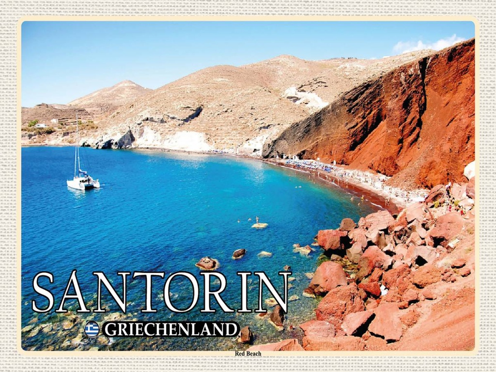 Holzschild 30x40 cm Santorin Griechenland Red Beach Strand Bildmotiv Reisemotiv Abenteuer Reisen