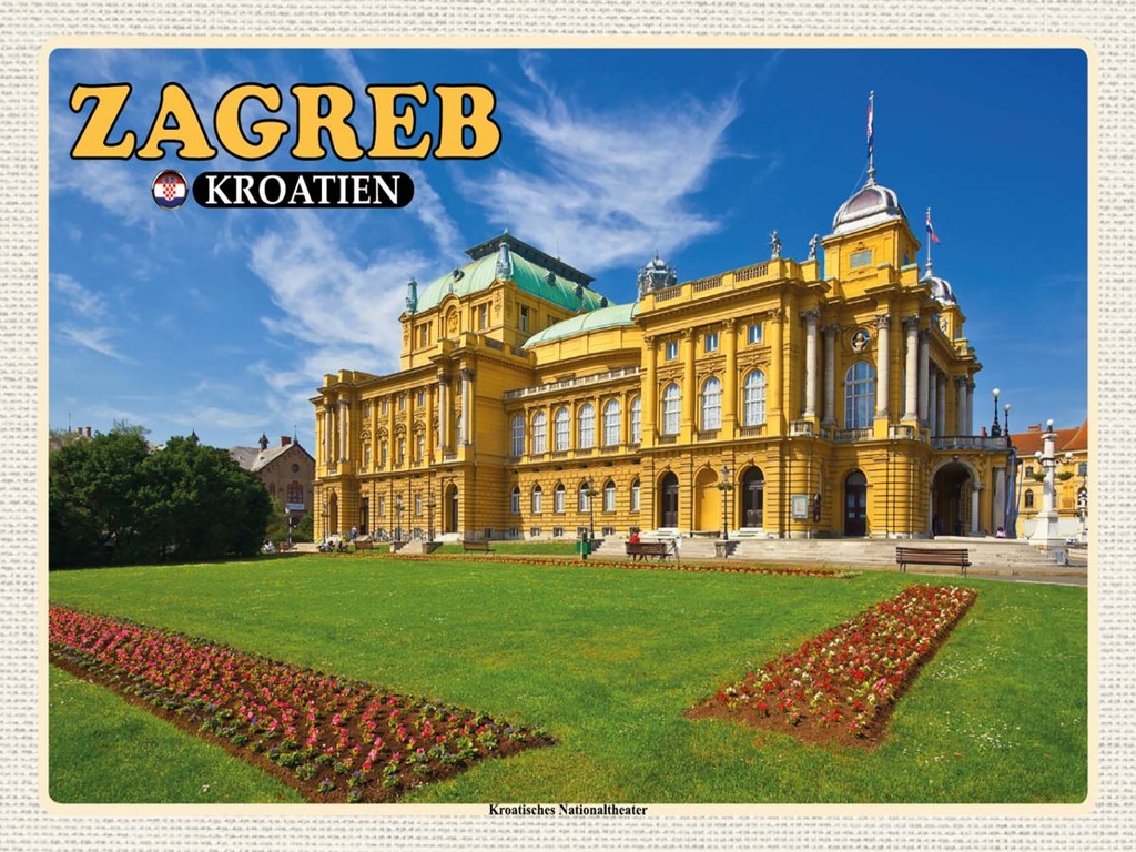 Holzschild 30x40 cm Zagreb Kroatien Nationaltheater Bildmotiv Reisemotiv Abenteuer Reisen