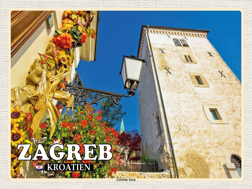 Holzschild 30x40 cm Zagreb Kroatien Lotrscak Turm Wachturm