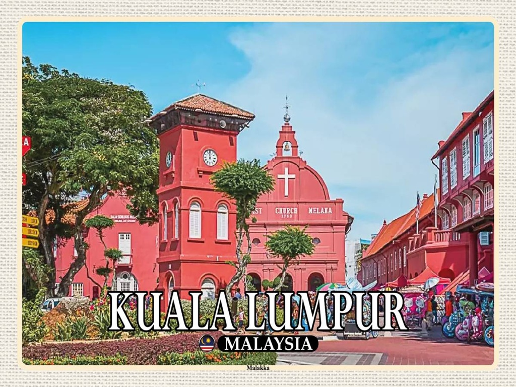 Holzschild 30x40 cm Kuala Lumpur Malaysia Malakka Stadt Kirche Bildmotiv Reisemotiv Abenteuer Reisen