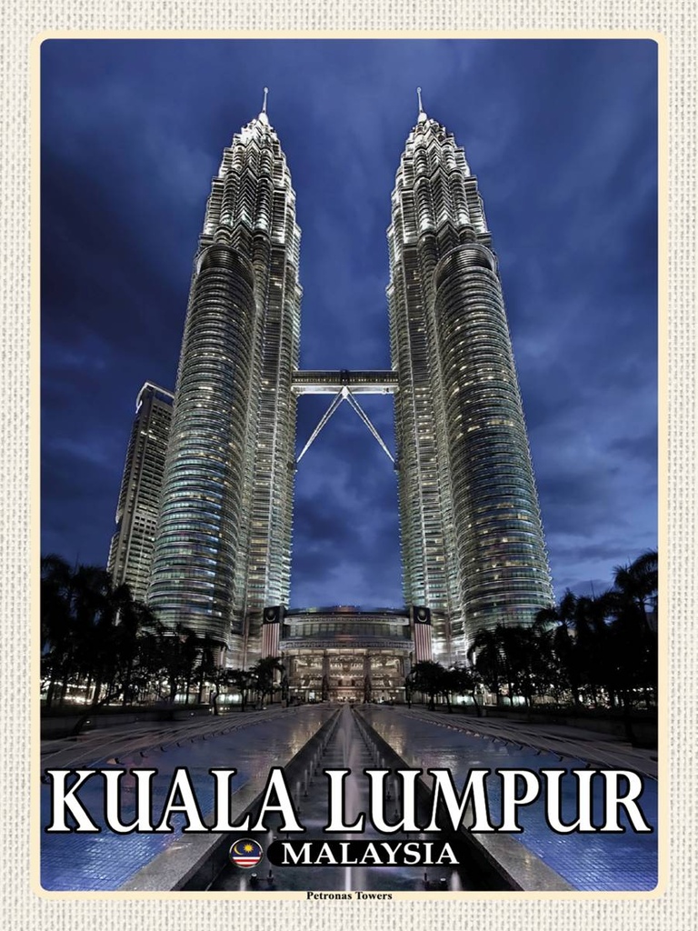 Holzschild 40x30 cm Kuala Lumpur Malaysia Petronas Bildmotiv Reisemotiv Abenteuer Reisen