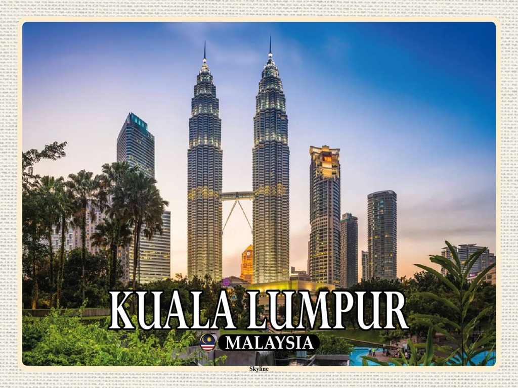 Holzschild 30x40 cm Kuala Lumpur Malaysia Skyline Bildmotiv Reisemotiv Abenteuer Reisen