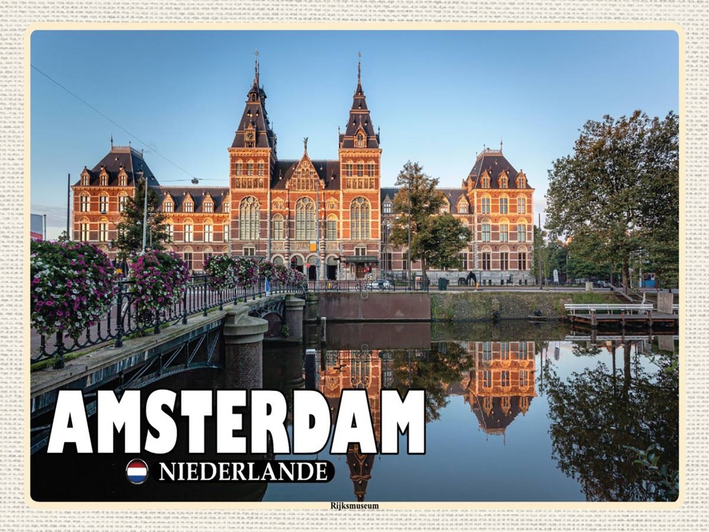 Holzschild 30x40 cm Amsterdam Niederlande Rijksmuseum Bildmotiv Reisemotiv Abenteuer Reisen