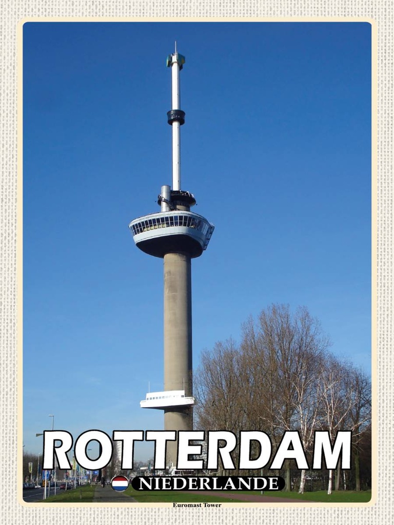 Holzschild 40x30 cm Rotterdam Niederlande Euromast Tower Bildmotiv Reisemotiv Abenteuer Reisen