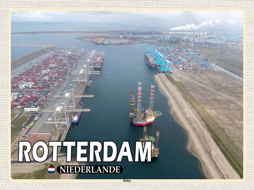 Holzschild 30x40 cm Rotterdam Niederlande Hafen Schiffe Bildmotiv Reisemotiv Abenteuer Reisen