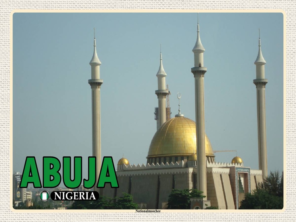 Holzschild 30x40 cm Abuja Nigeria Nationalmoschee Bildmotiv Reisemotiv Abenteuer Reisen