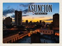 Holzschild 30x40 cm Asuncion Paraguay Skyline Sonnenuntergang Bildmotiv Reisemotiv Abenteuer Reisen