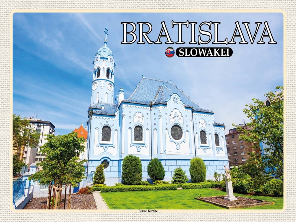Holzschild 30x40 cm Bratislava Slowakei Blaue Kirche Bildmotiv Reisemotiv Abenteuer Reisen