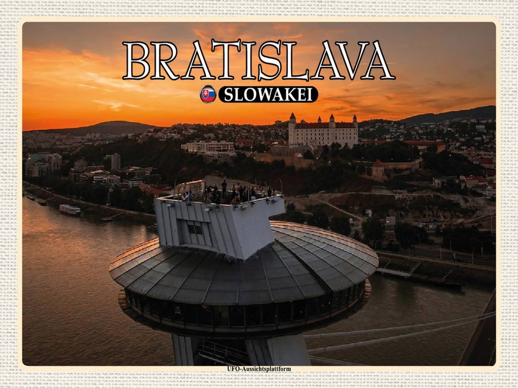 Holzschild 30x40 cm Bratislava Slowakei UFO-Aussichtsplattform Bildmotiv Reisemotiv Abenteuer Reisen