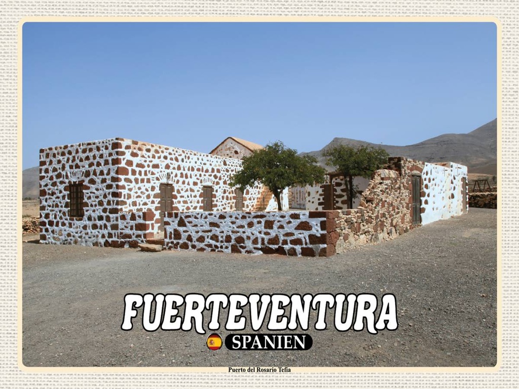 Holzschild 30x40 cm Fuerteventura Spanien Puerto Rosario Tefia Bildmotiv Reisemotiv Abenteuer Reisen
