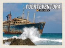 Holzschild 30x40 cm Fuerteventura Spanien Wrack American Star Bildmotiv Reisemotiv Abenteuer Reisen