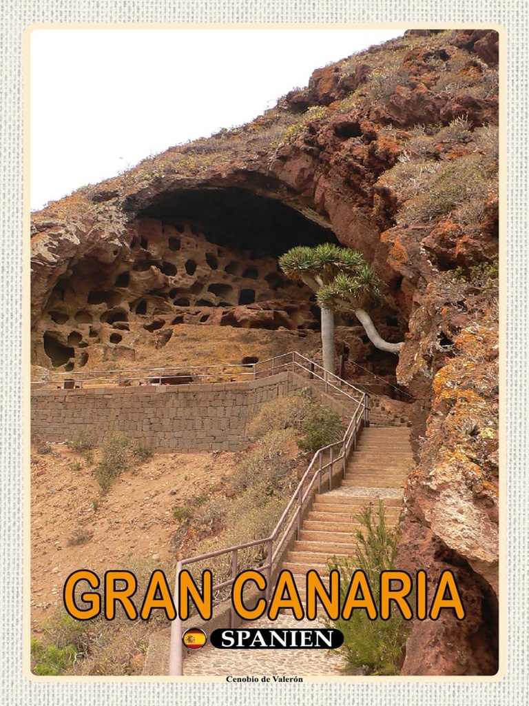 Holzschild 40x30 cm Gran Canaria Spanien Cenobio de Valerón Bildmotiv Reisemotiv Abenteuer Reisen