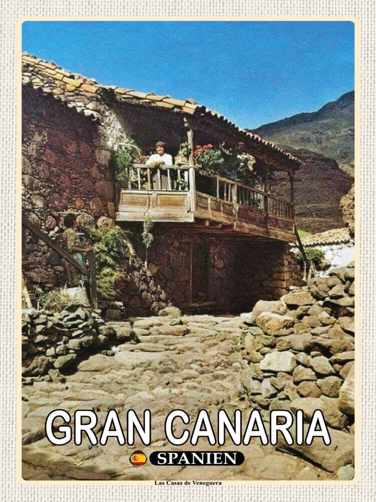 Holzschild 40x30 cm Gran Canaria Spanien Las Casas Veneguera Bildmotiv Reisemotiv Abenteuer Reisen