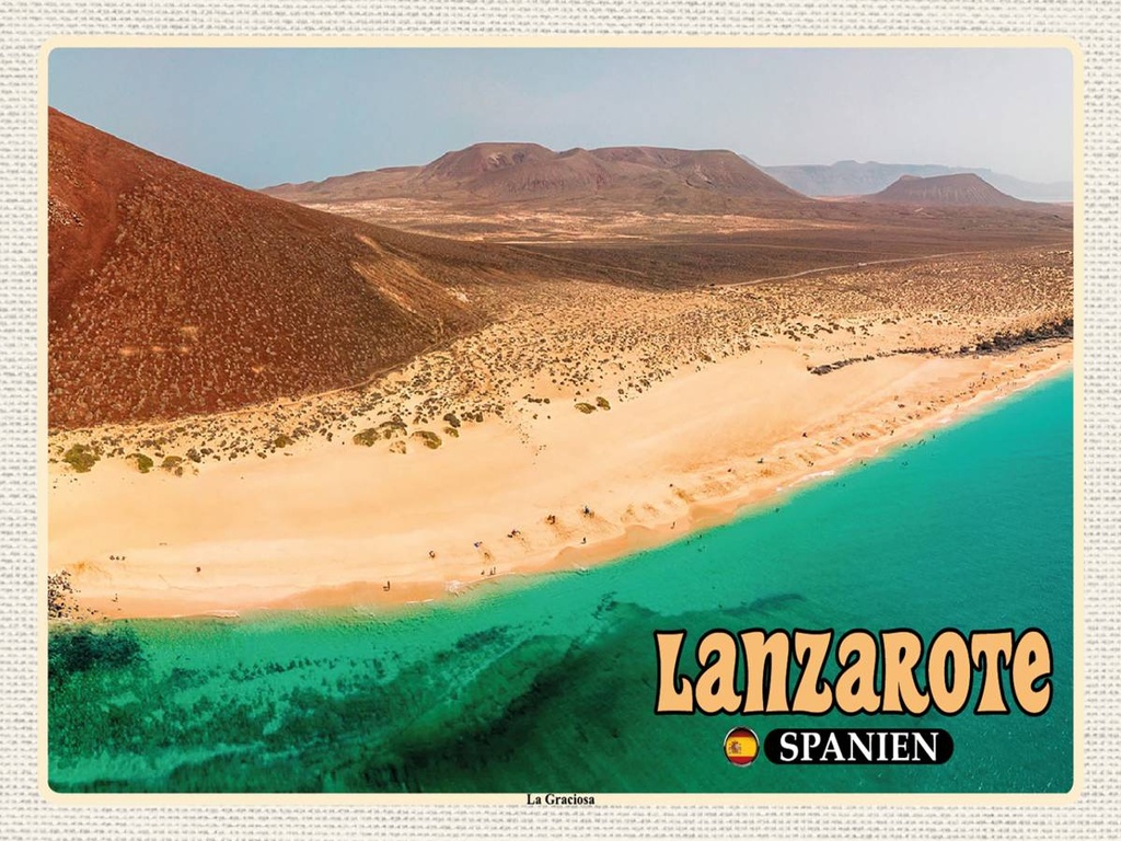 Holzschild 30x40 cm Lanzarote Spanien La Graciosa Insel Bildmotiv Reisemotiv Abenteuer Reisen